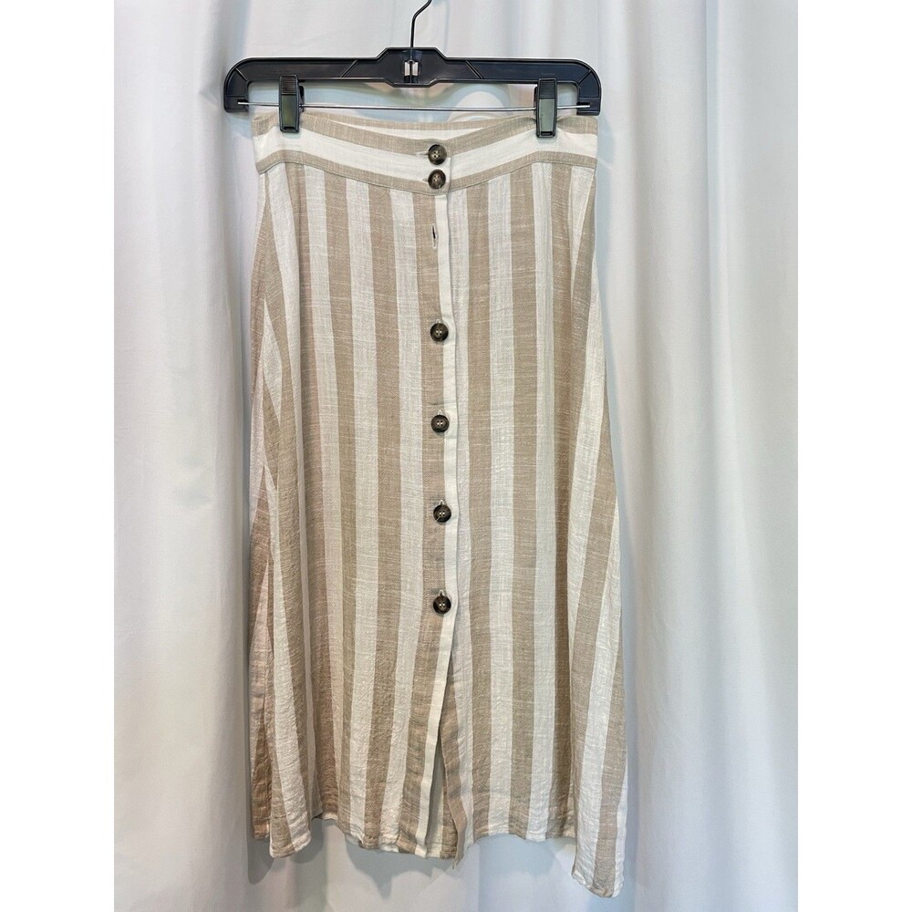 H&M Skirt Linen Viscose Natural Fibers Stripe Neutral Classic Beauty Beachy - Picture 3 of 12